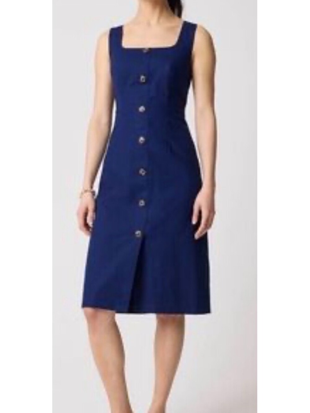 J.CREW navy blue linen cotton button front midi sleeveless dress 00P NWT